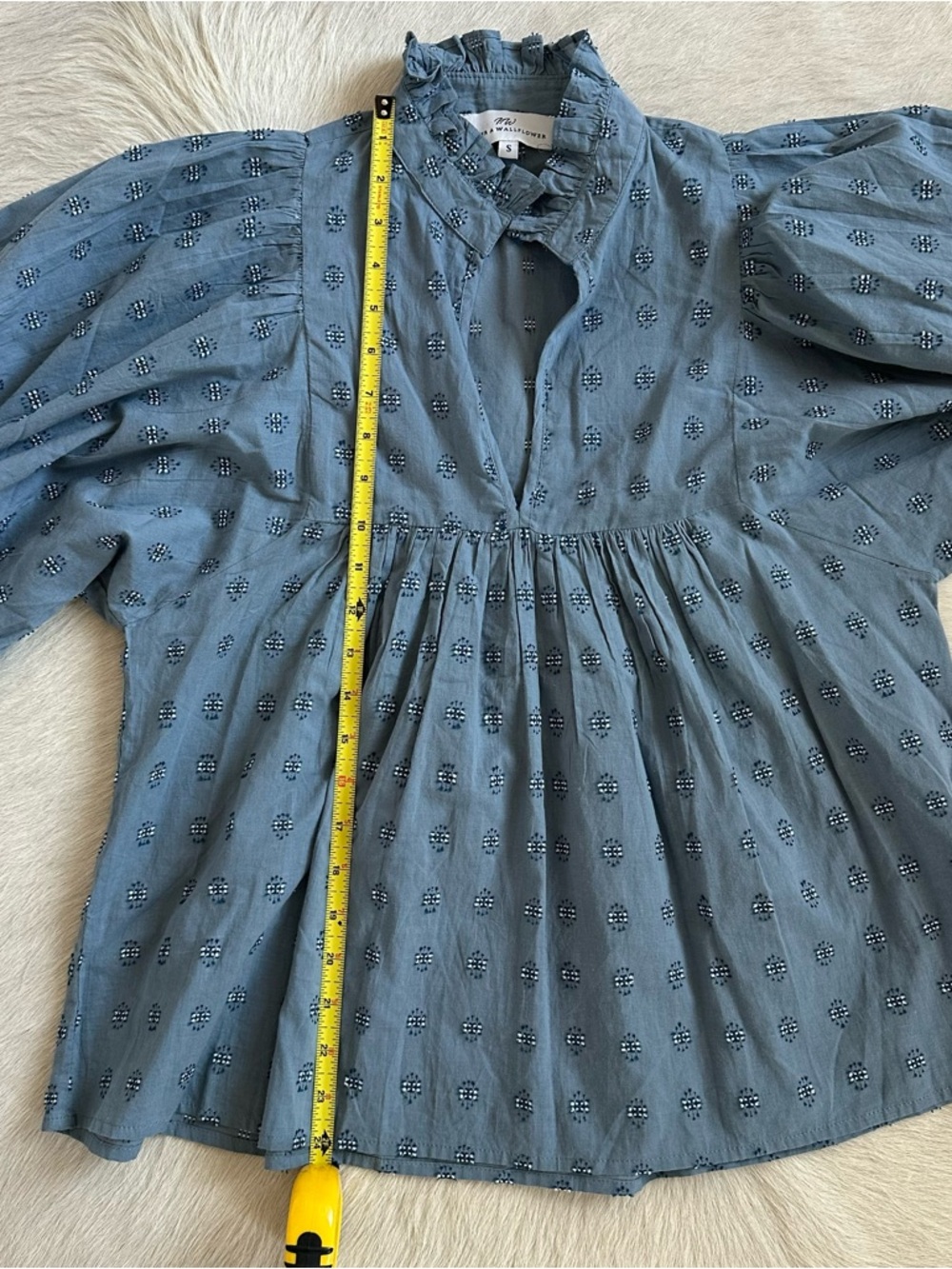 Never A Wallfloer Dusty Blue Embroidered Peasant Blouse - Picture 7 of 7
